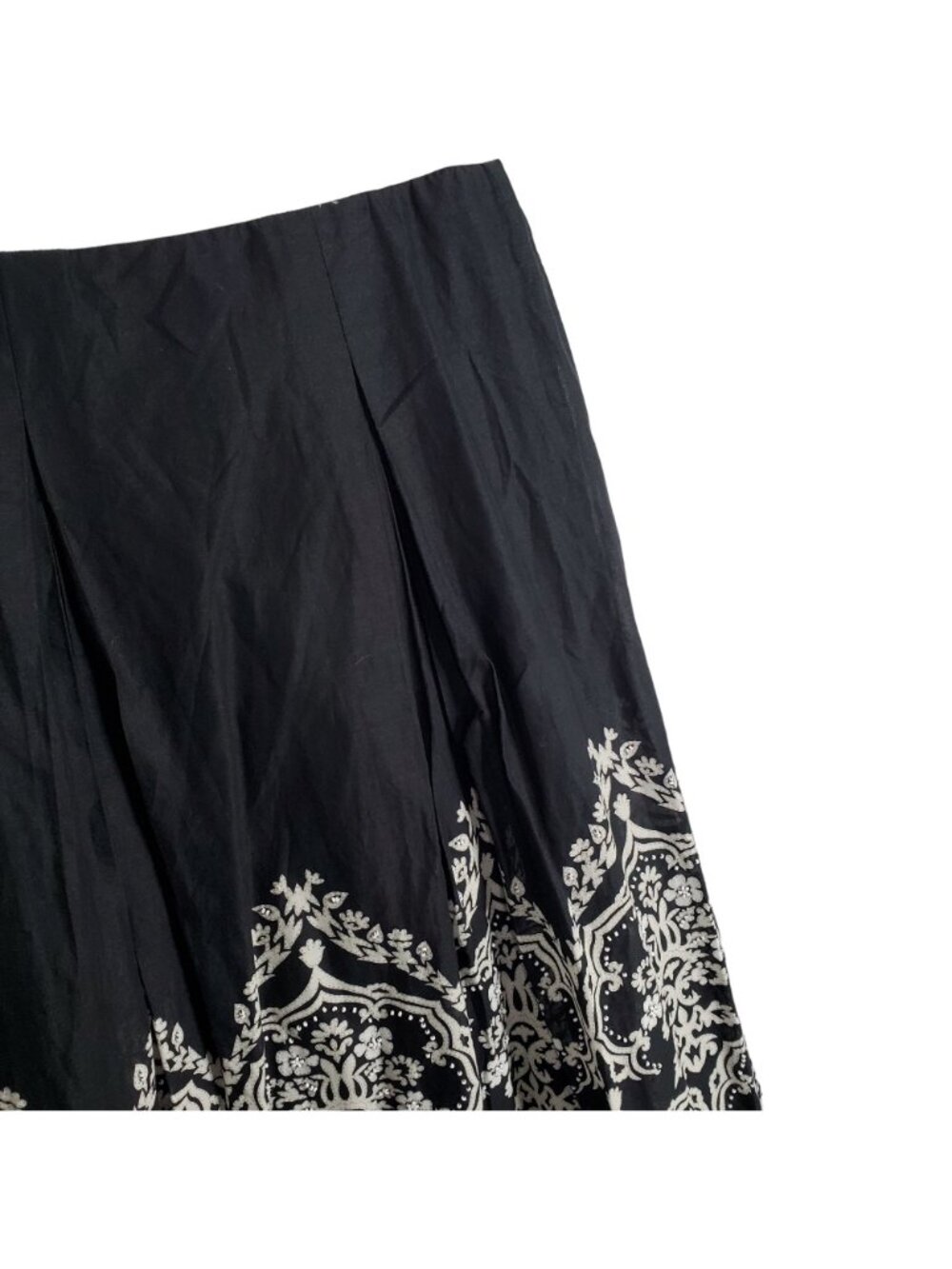 Loft NWT Size 12 Skirt Cotton Pleated A-line Beaded Pom Pom Hem Lined Midi Black - Picture 11 of 13